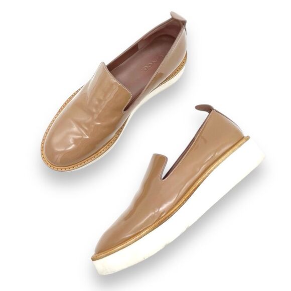 Vince Sanders Patent Leather Platform Slip On Sneakers Taupe Antique Rose Size 6 - Picture 2 of 15
